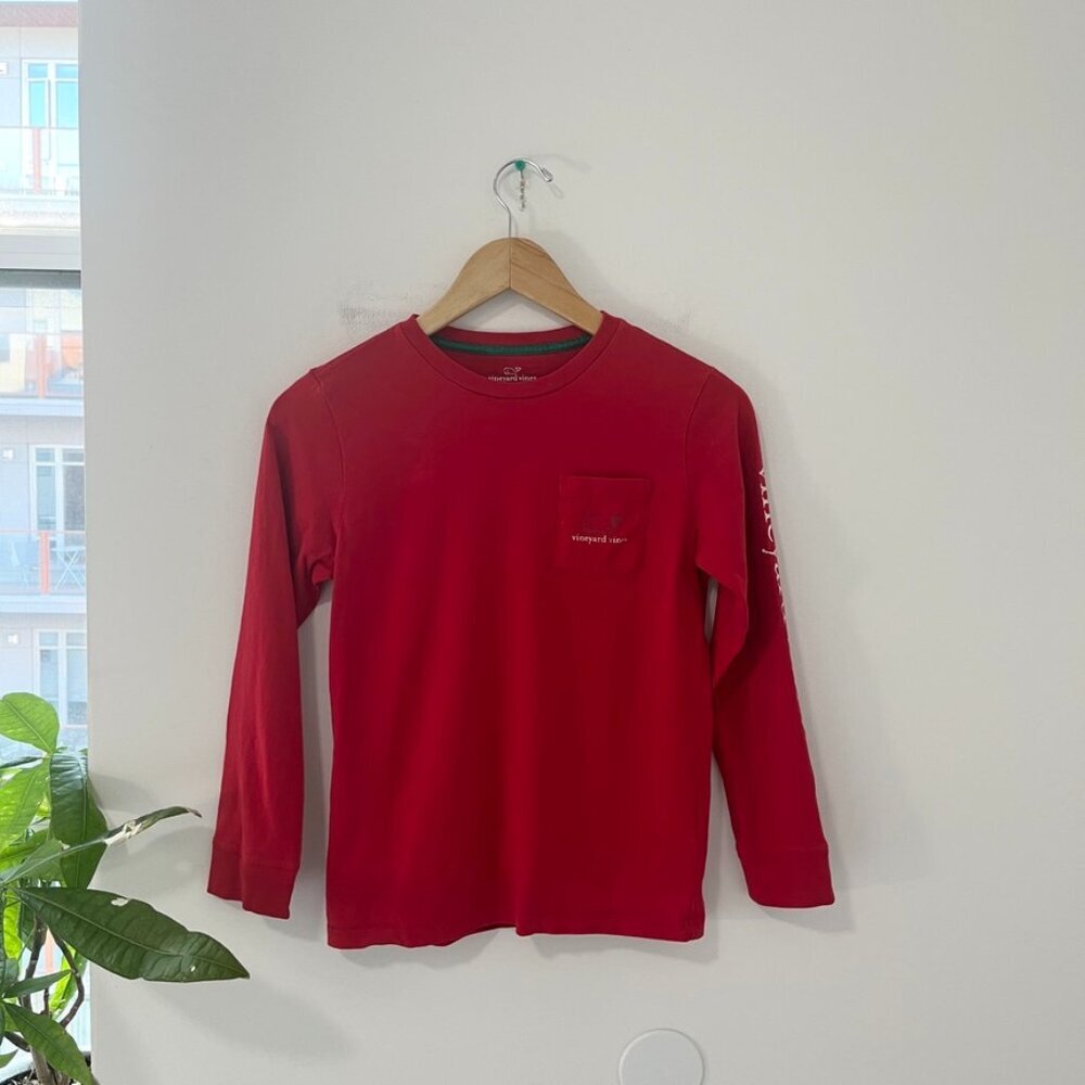 Vineyard Vines Boy's Red Whale Logo Long Sleeve Top Size Small